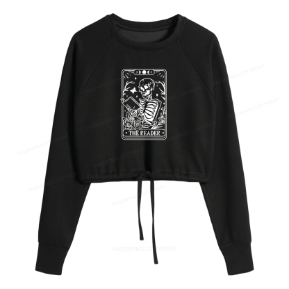 Pagewings Halloween The Reader Tarot Card Women Cropped Sweatshirt 