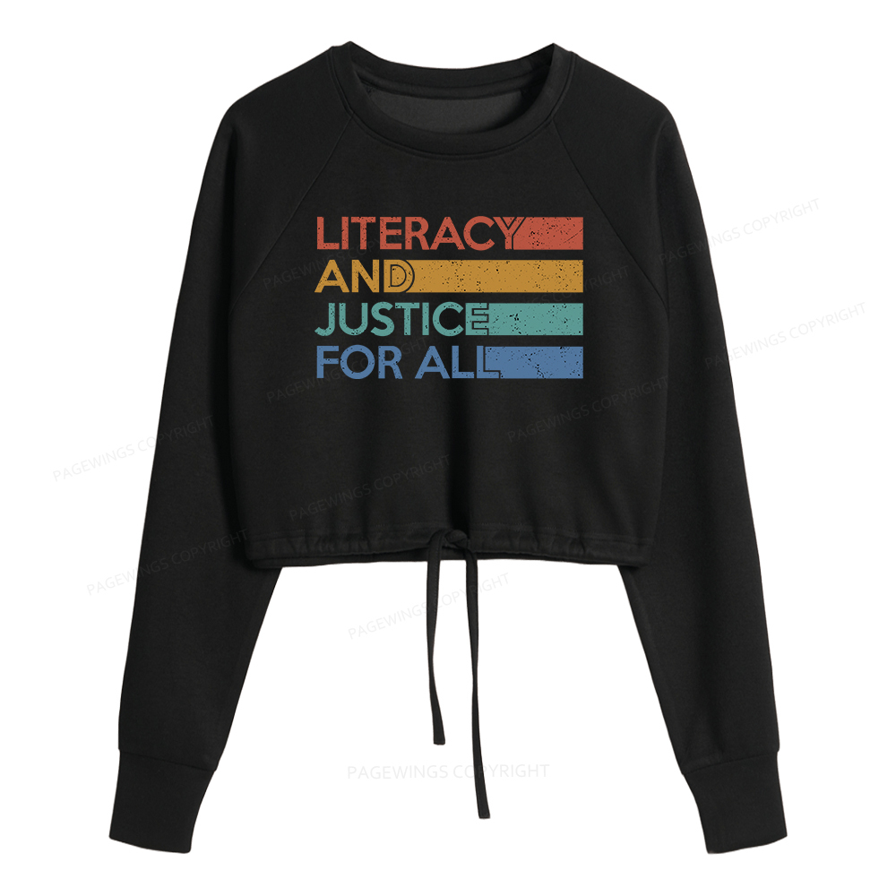 Pagewings Literacy and Justice For All Women Cropped Sweatshirt 