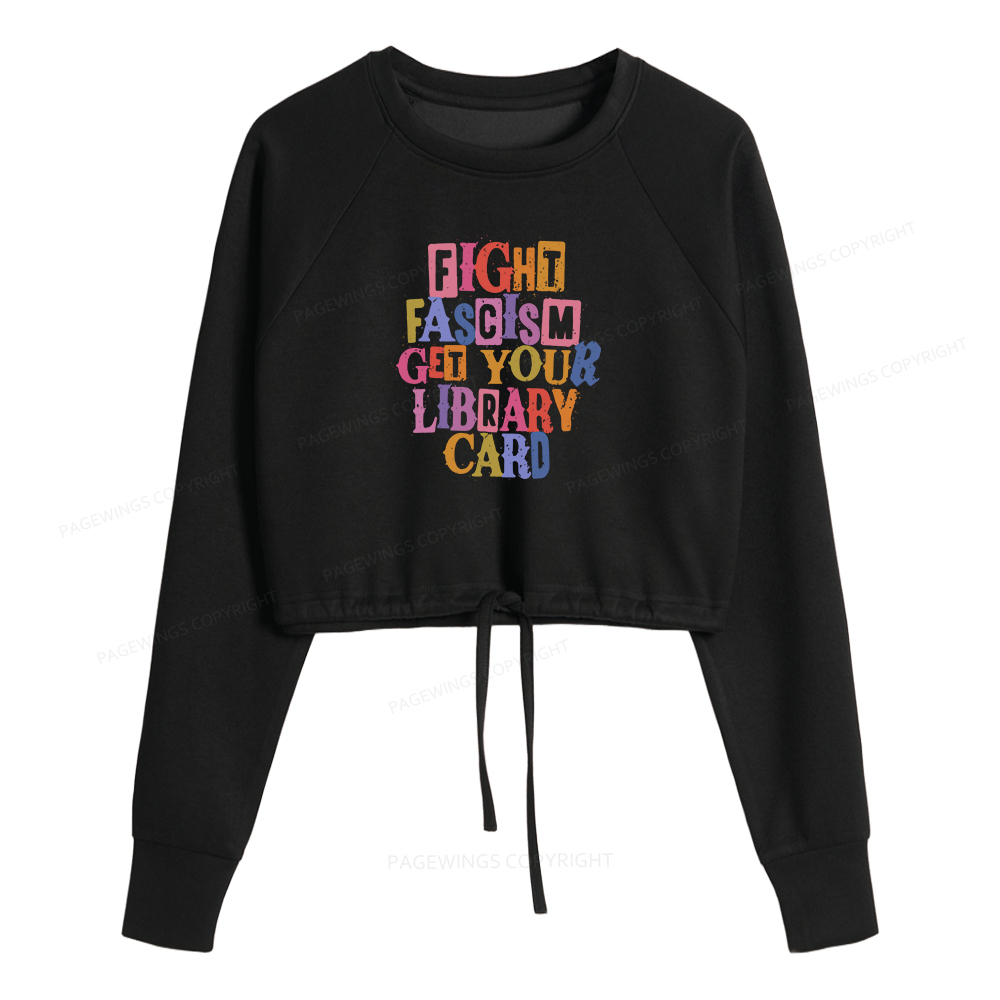 Pagewings Get Your Library Card Women Cropped Sweatshirt 