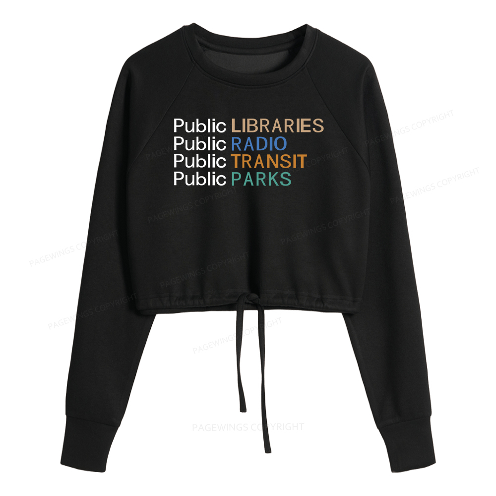 Pagewings Public Libraries Radio Transit Parks Women Cropped Sweatshirt 