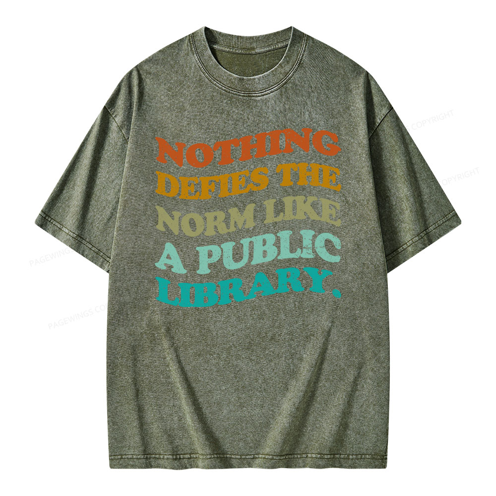 Pagewings Nothing defies the norm like a public library Unisex Washed T-shirt
