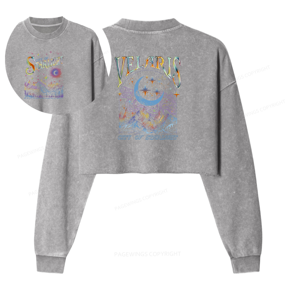 Pagewings Velaris City Of Starlight ACOTAR Two-Sided Washed Crop Sweatshirt