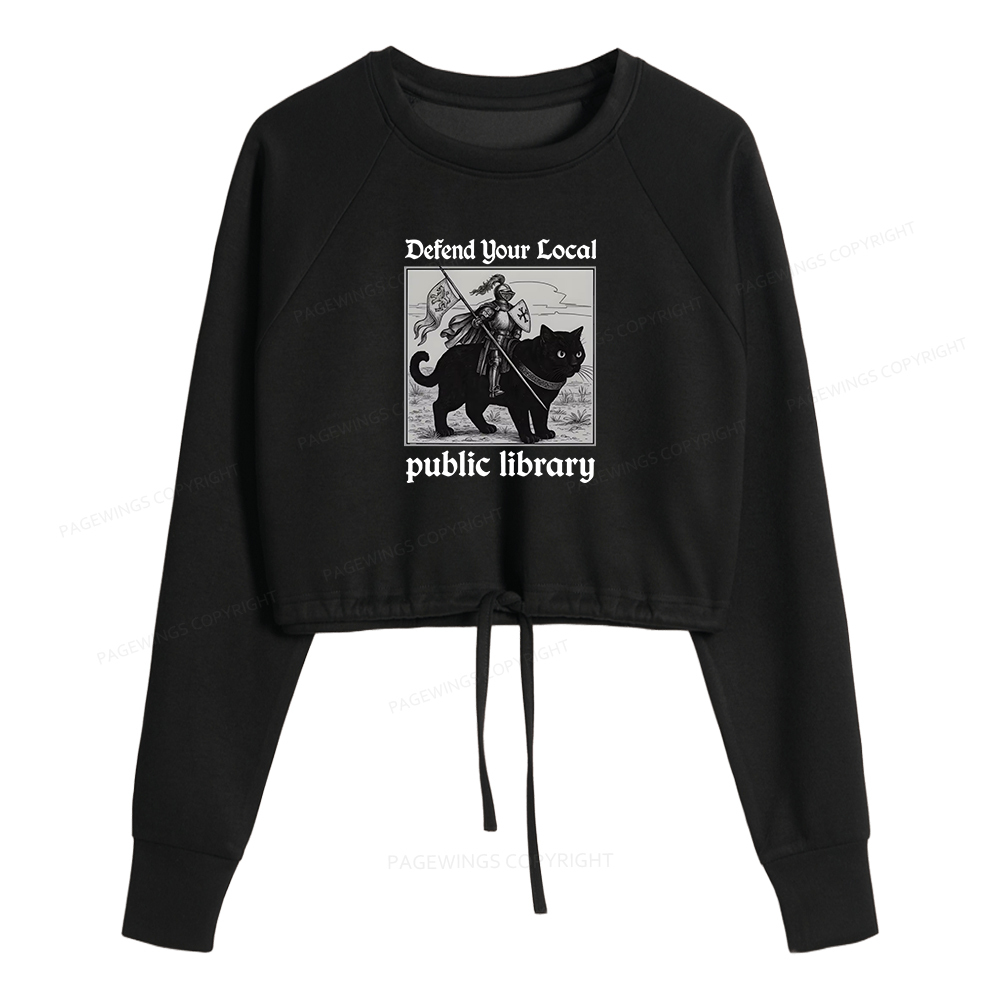 Pagewings Defend Your Local public library Women Cropped Sweatshirt 