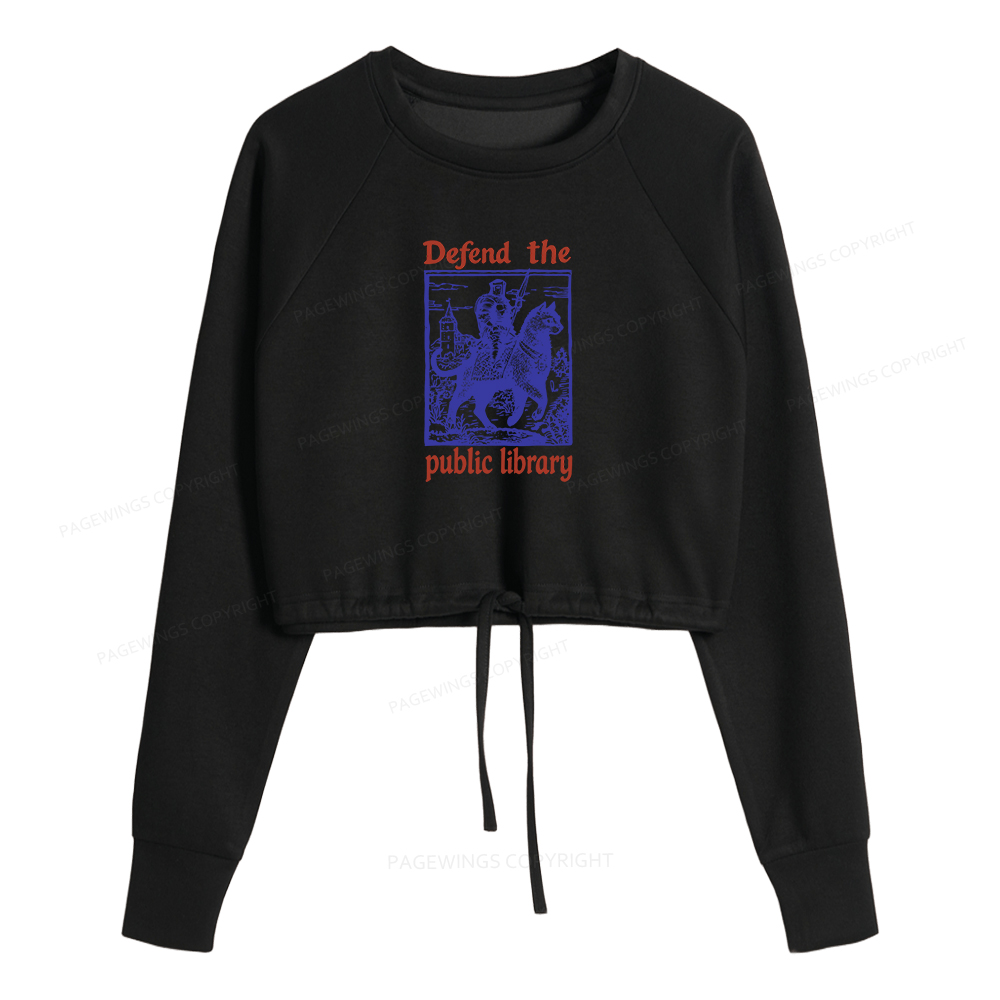 Pagewings Defend the Public Library Women Cropped Sweatshirt 