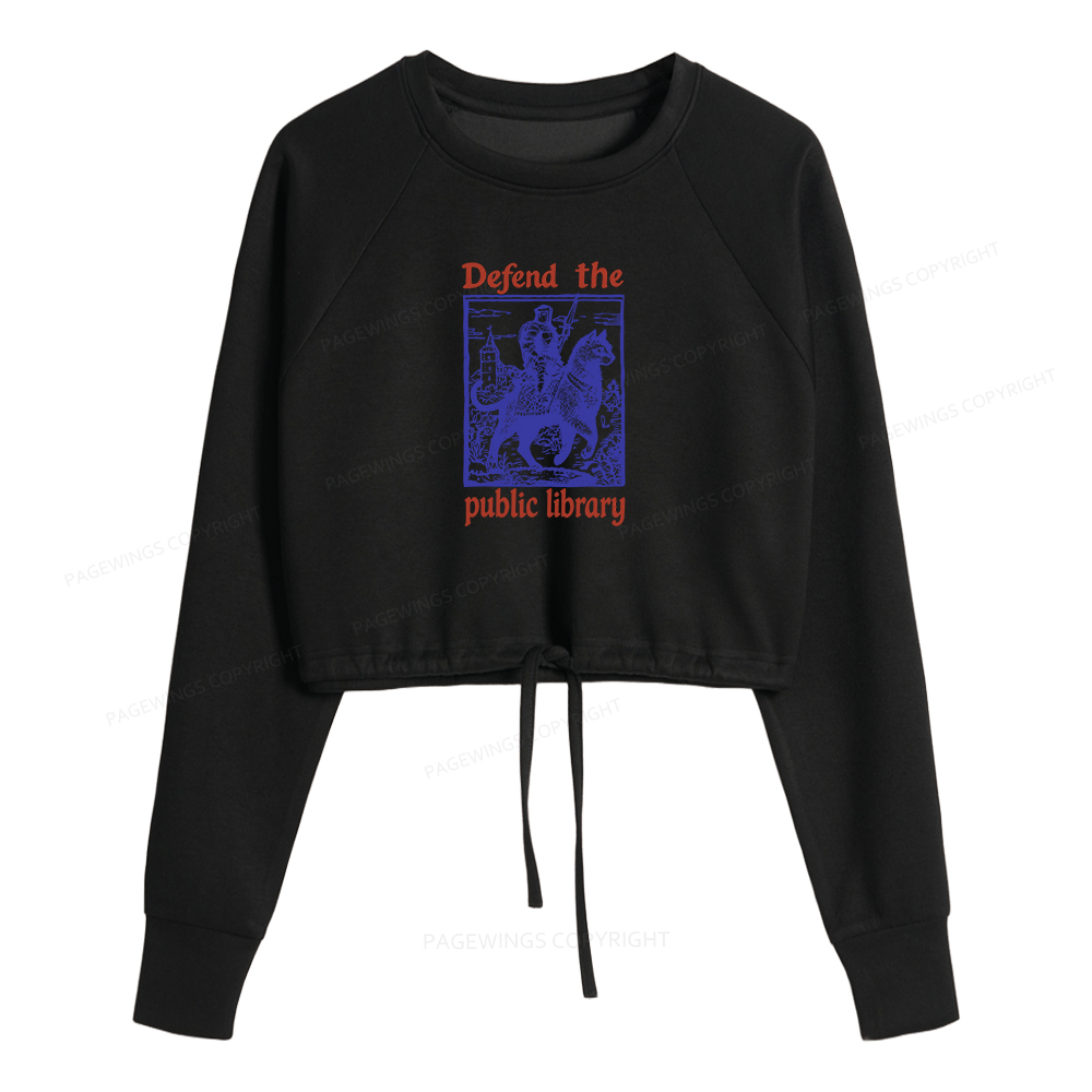 Pagewings Defend the Public Library Women Cropped Sweatshirt 