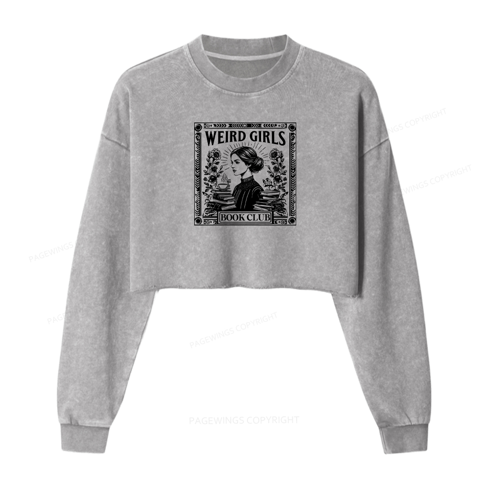 Pagewings Weird Girls Book Club Washed Crop Sweatshirt