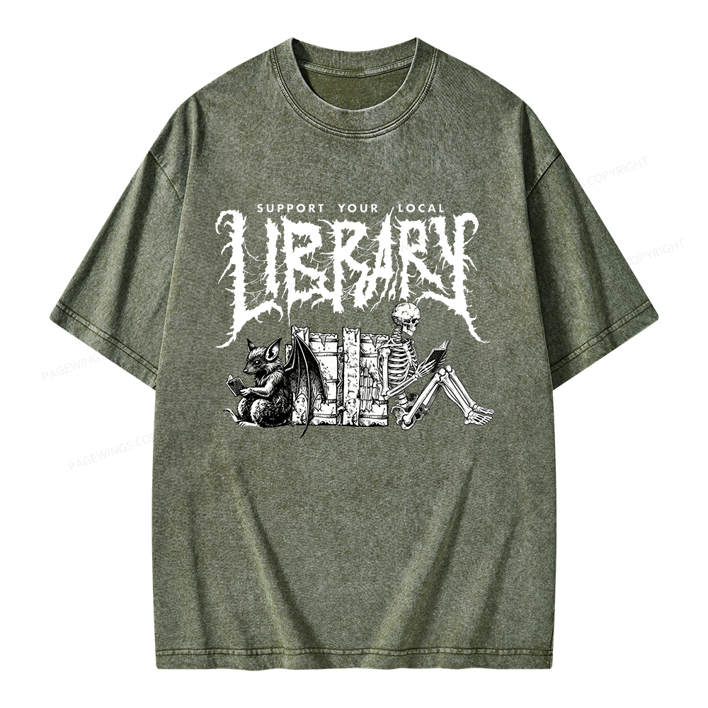 Pagewings Support Your Local Library Unisex Washed T-shirt