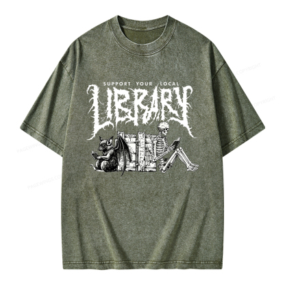 Pagewings Support Your Local Library Unisex Washed T-shirt