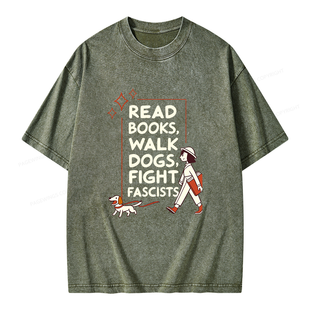 Pagewings Read Books Walk Dogs Unisex Washed T-shirt