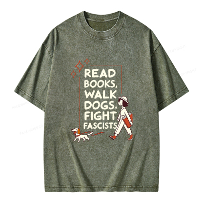 Pagewings Read Books Walk Dogs Unisex Washed T-shirt