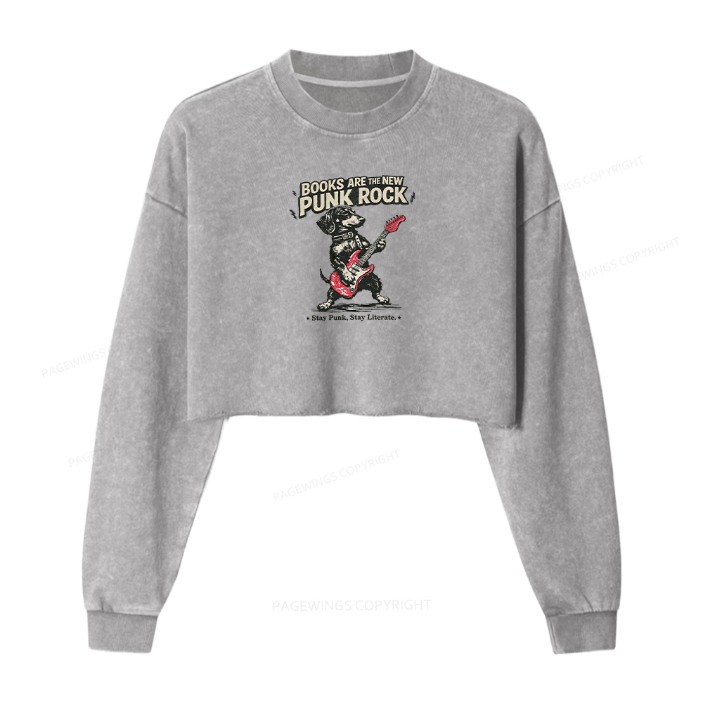 Pagewings Books Are the New Punk Rock Washed Crop Sweatshirt