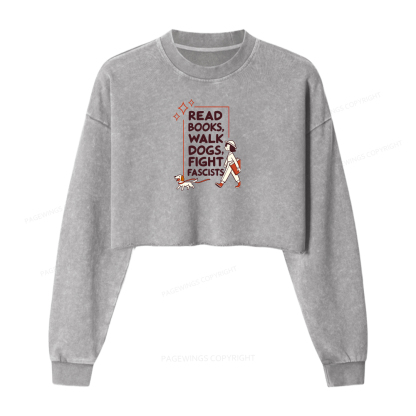 Pagewings Read Books Walk Dogs Washed Crop Sweatshirt