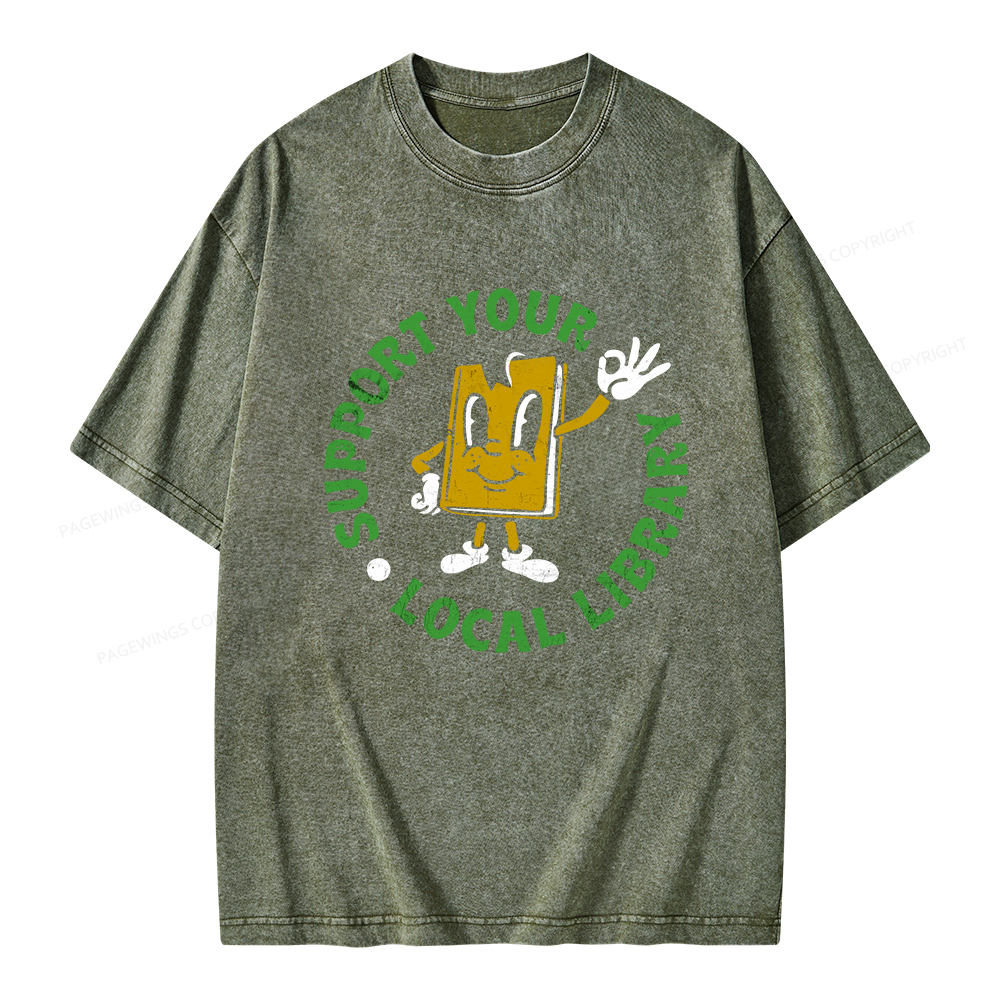 Pagewings Support Your Local Library Adult Unisex Washed T-shirt