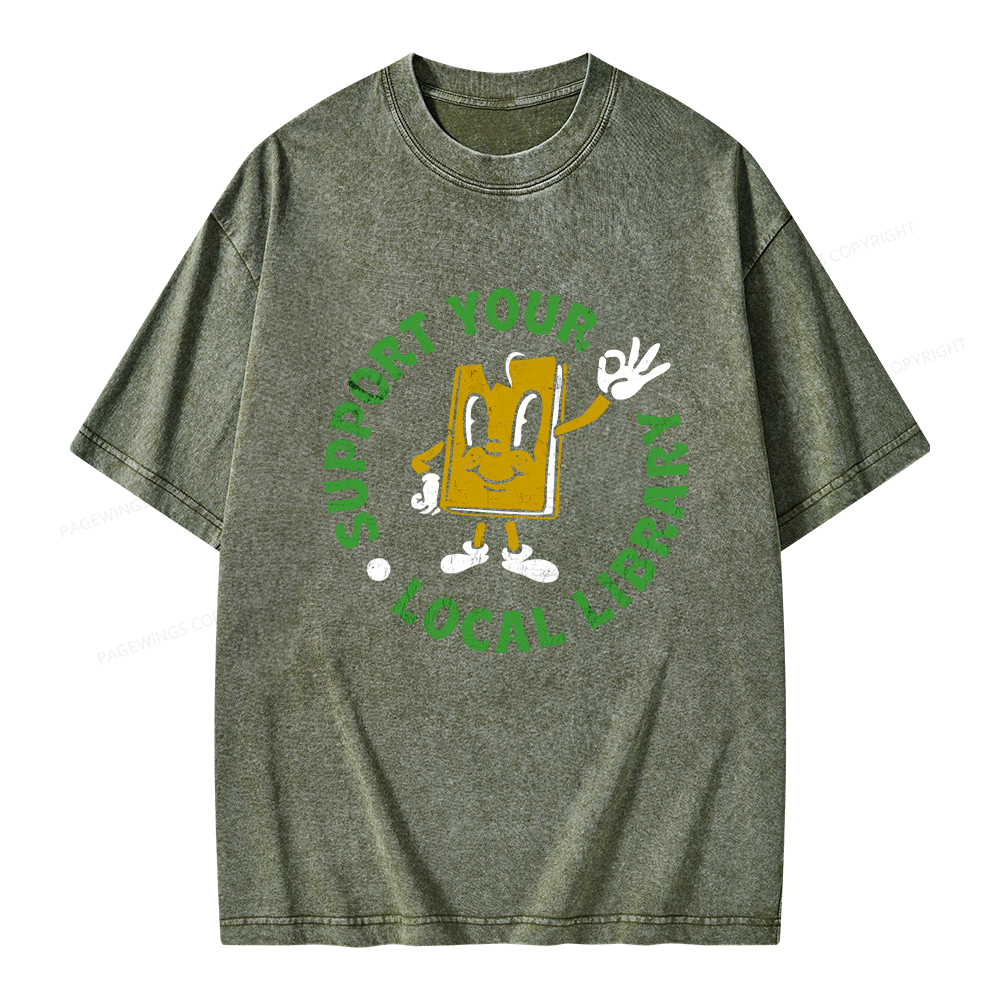 Pagewings Support Your Local Library Adult Unisex Washed T-shirt