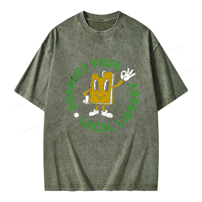 Pagewings Support Your Local Library Adult Unisex Washed T-shirt