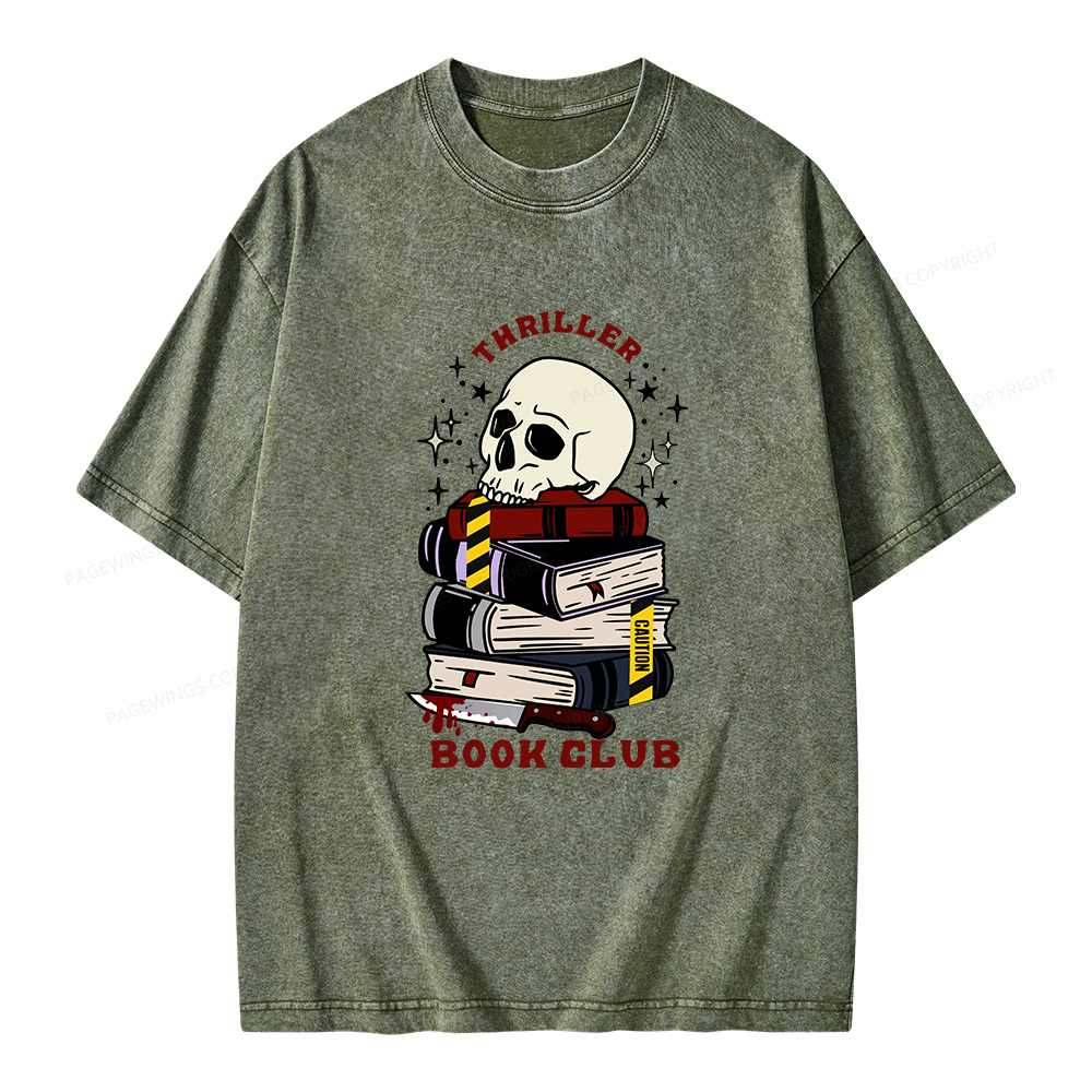 Pagewings Thriller Book Club Unisex Washed T-shirt