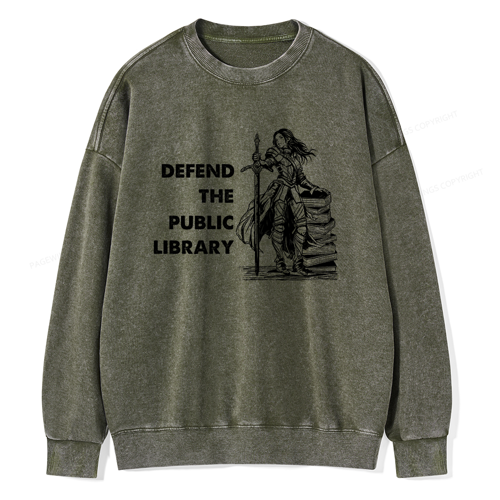 Pagewings Defend The Public Library Unisex Washed Sweatshirt