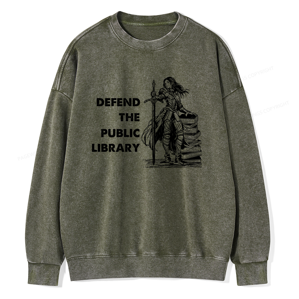 Pagewings Defend The Public Library Unisex Washed Sweatshirt