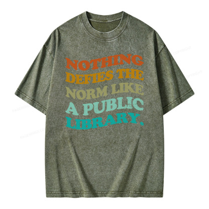 Pagewings Nothing defies the norm like a public library Unisex Washed T-shirt