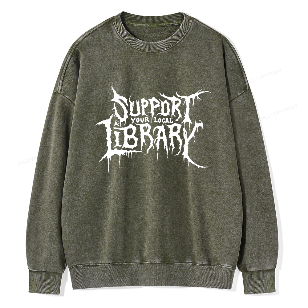 Pagewings Support Your Local Library Unisex Washed Sweatshirt