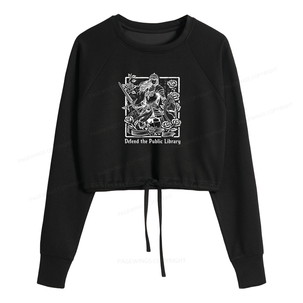 Pagewings Defend The Public Library Women Cropped Sweatshirt 