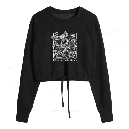 Pagewings Defend The Public Library Women Cropped Sweatshirt 