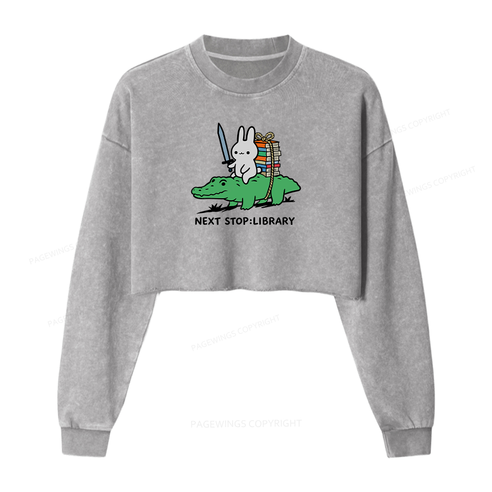 Pagewings Next Stop Library Washed Crop Sweatshirt