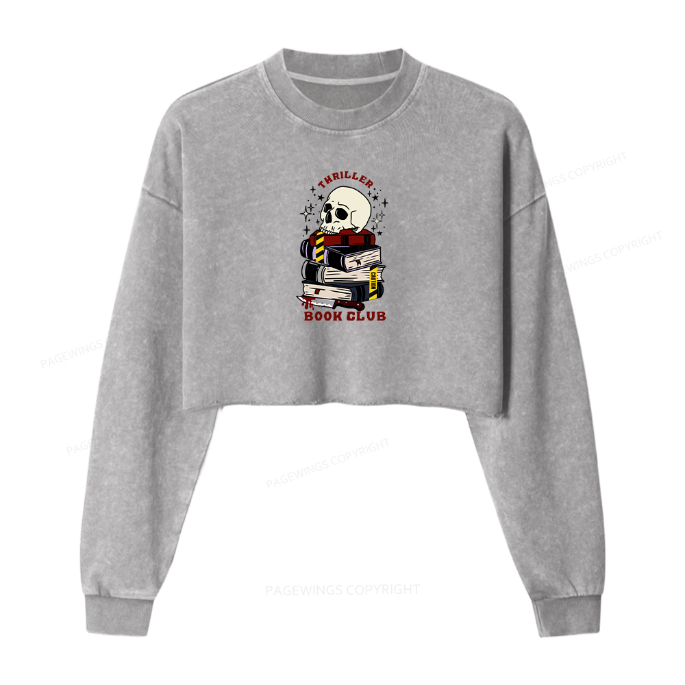 Pagewings Thriller Book Club Washed Crop Sweatshirt