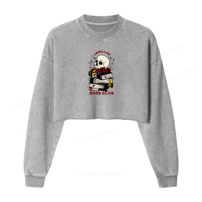 Pagewings Thriller Book Club Washed Crop Sweatshirt