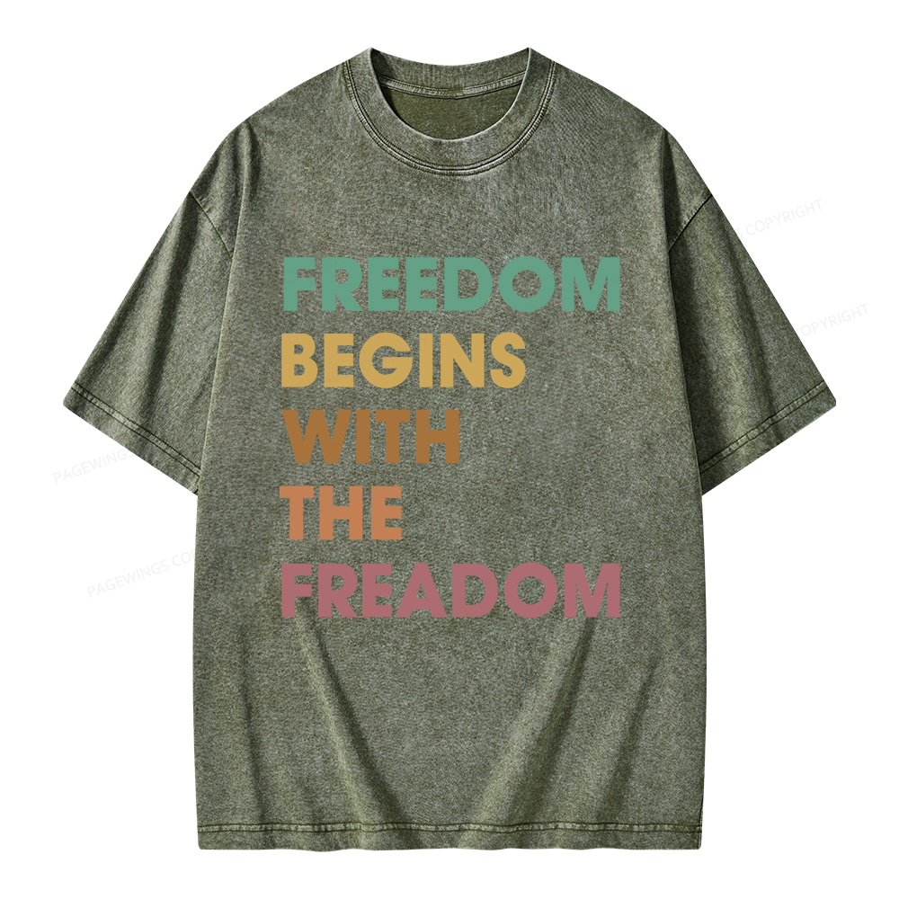 Pagewings Freedom Begins With The Freadom Unisex Washed T-shirt