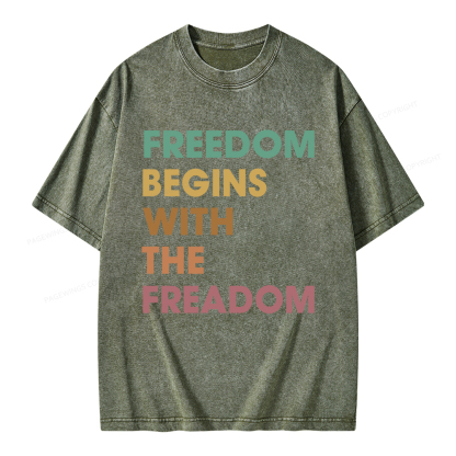 Pagewings Freedom Begins With The Freadom Unisex Washed T-shirt