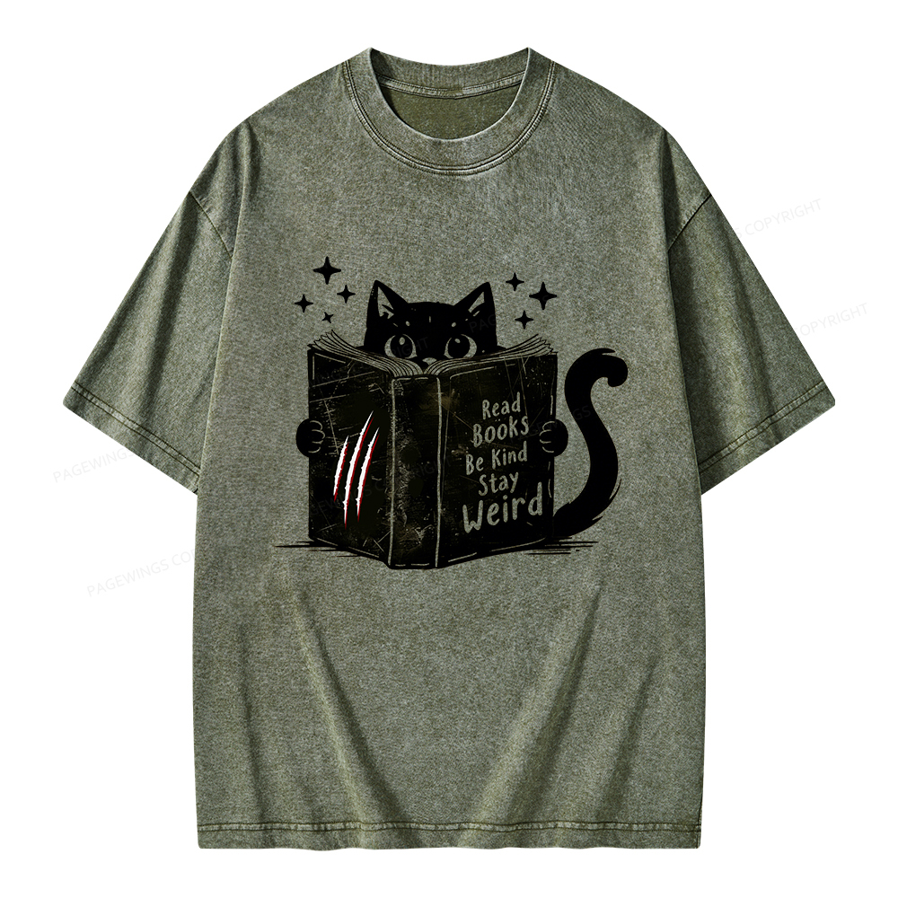 Pagewings Read Books Be Kind Stay Weird Unisex Washed T-shirt