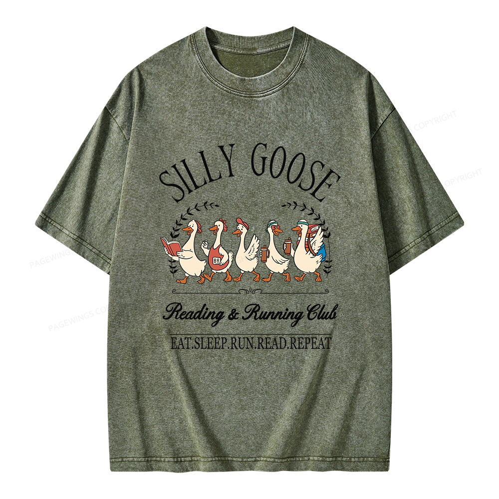 Pagewings  Silly Goose Reading And Running Club Unisex Washed T-shirt