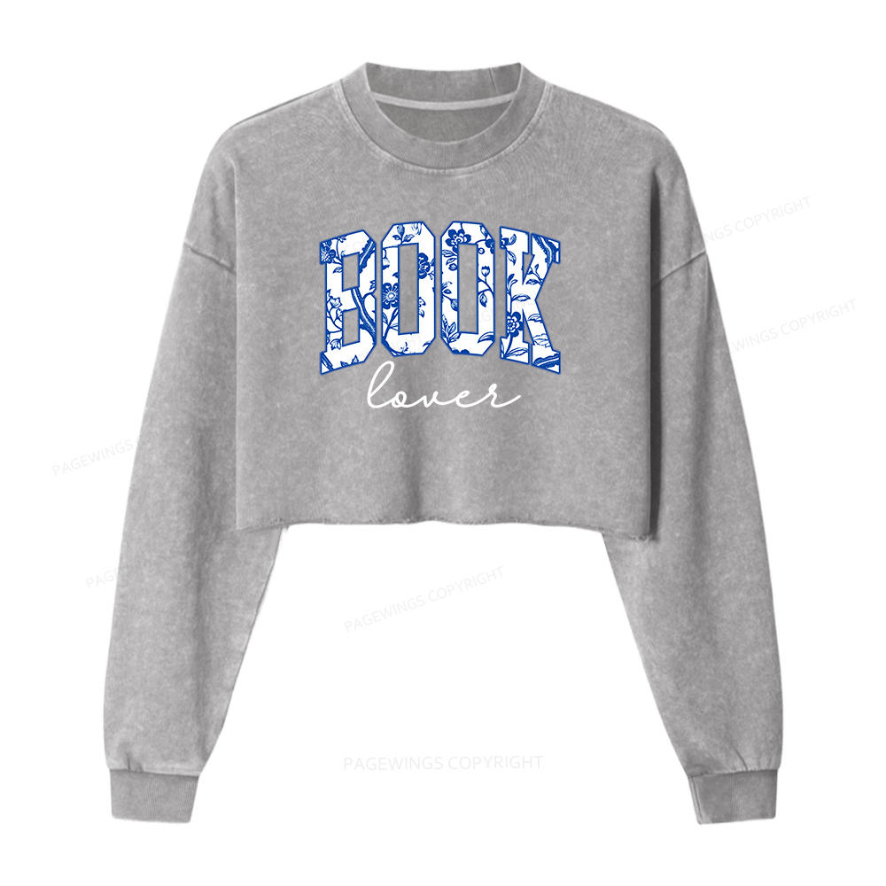 Pagewings Cute Book Lover Washed Crop Sweatshirt