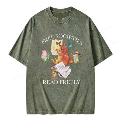 Pagewings Free societies read freely shirt Unisex Washed T-shirt