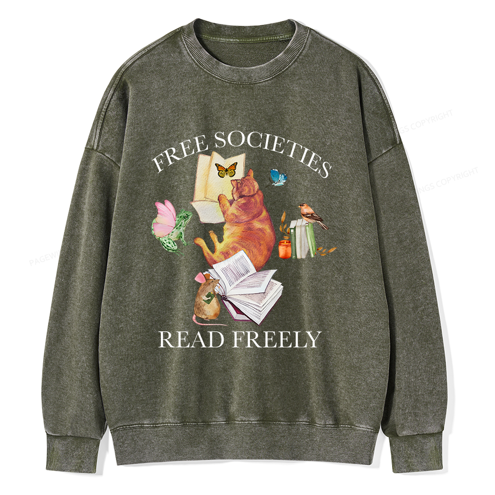 Pagewings Free societies read freely shirt Unisex Washed Sweatshirt