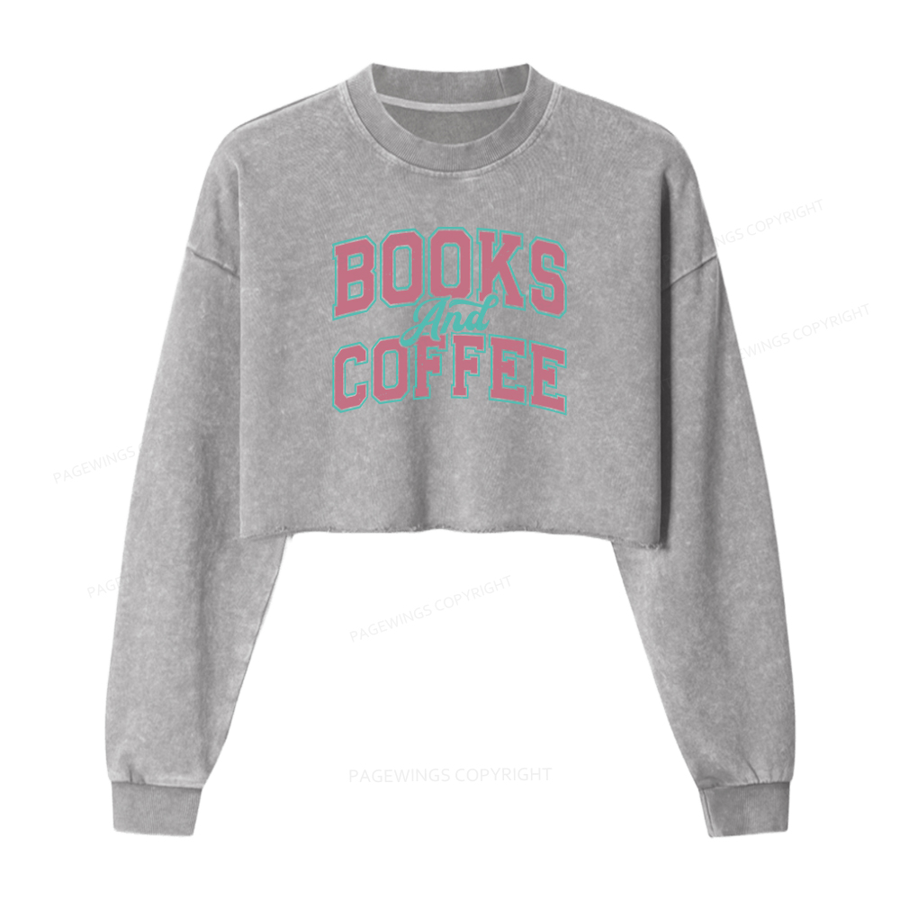 Pagewings Books And Coffee Washed Crop Sweatshirt