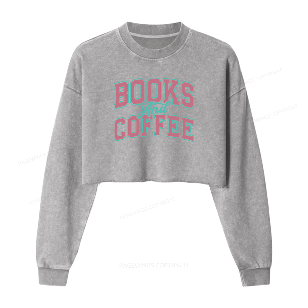 Pagewings Books And Coffee Washed Crop Sweatshirt