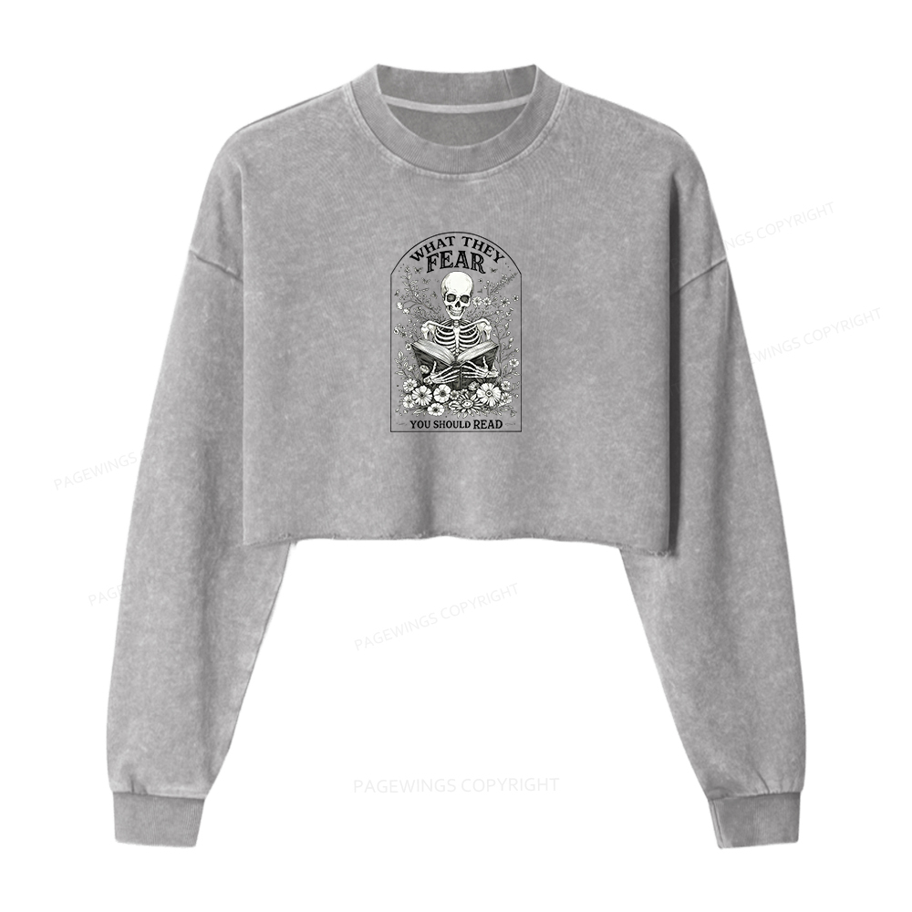 Pagewings What They Fear Fear You Should Read Washed Crop Sweatshirt