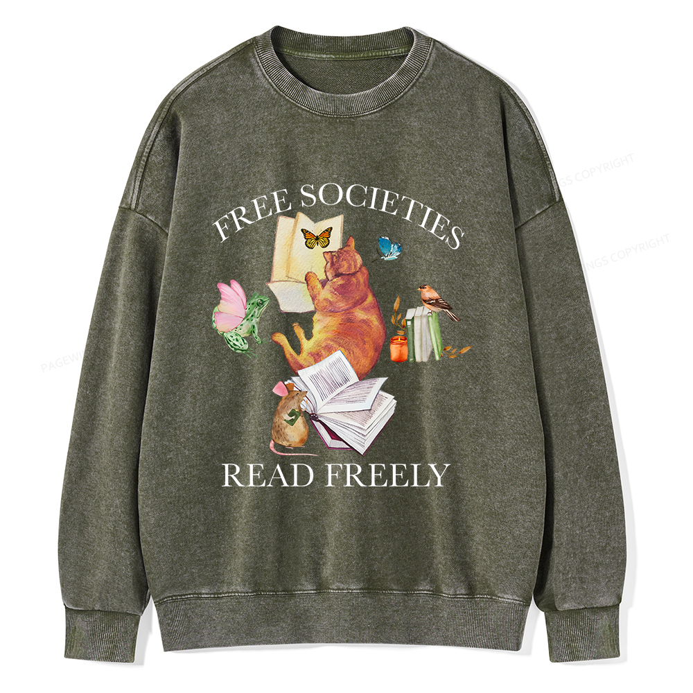 Pagewings Free societies read freely shirt Unisex Washed Sweatshirt