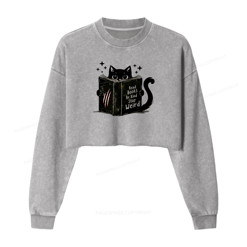 Pagewings Read Books Be Kind Stay Weird Washed Crop Sweatshirt