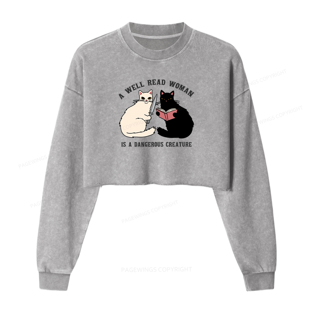 Pagewings A Well Read Woman Is A Dangerous Creature Washed Crop Sweatshirt