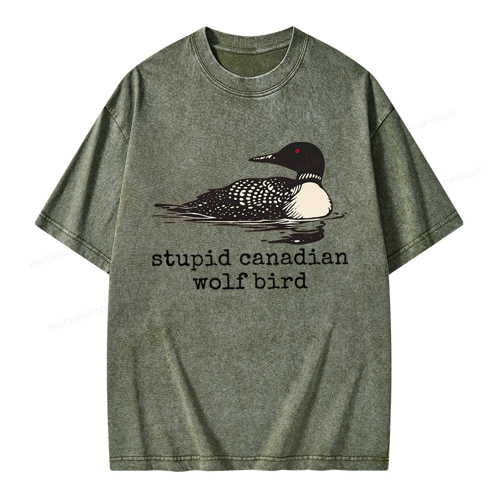 Pagewings Stupid Canadian Wolf Bird Unisex Washed T-shirt