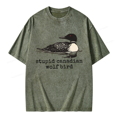 Pagewings Stupid Canadian Wolf Bird Unisex Washed T-shirt