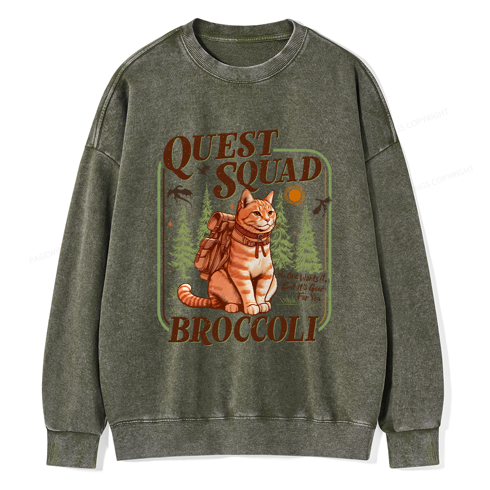 Pagewings Quest Squad Broccoli Unisex Washed Sweatshirt