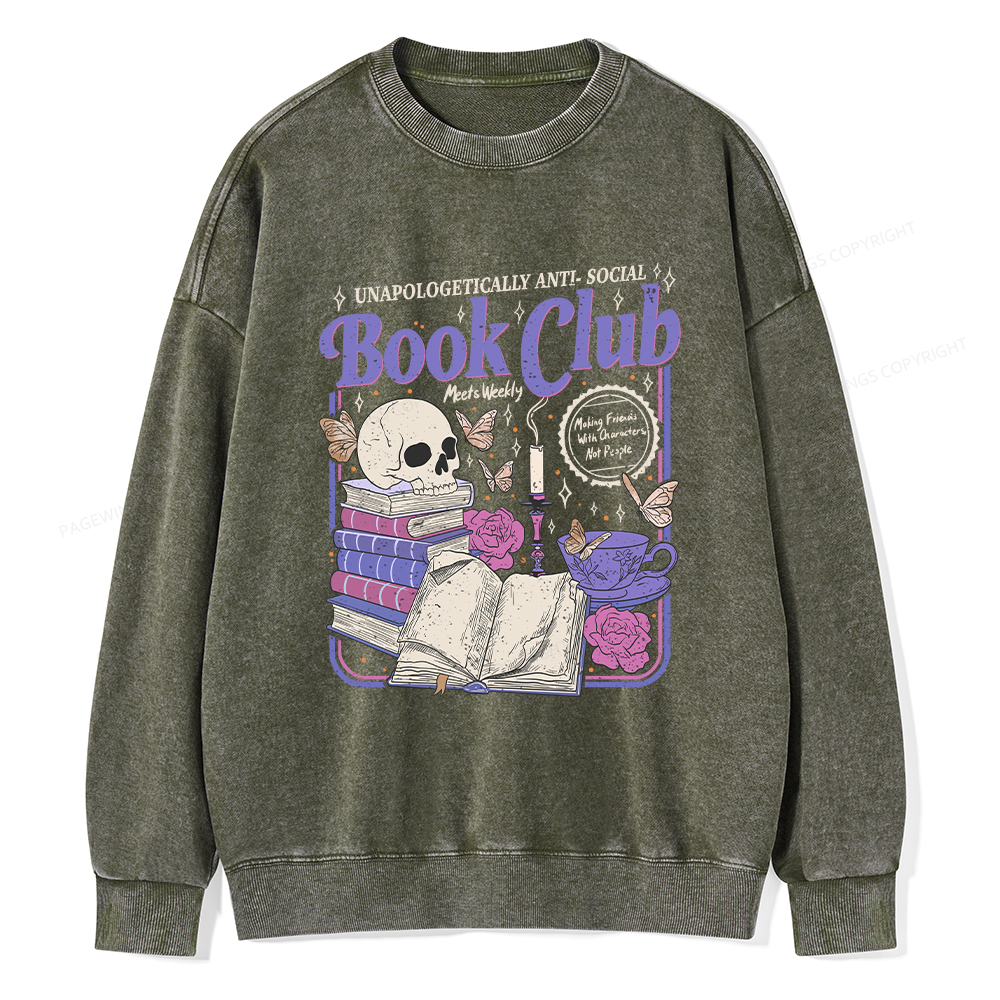 Pagewings Anti Social Book Club Unisex Washed Sweatshirt
