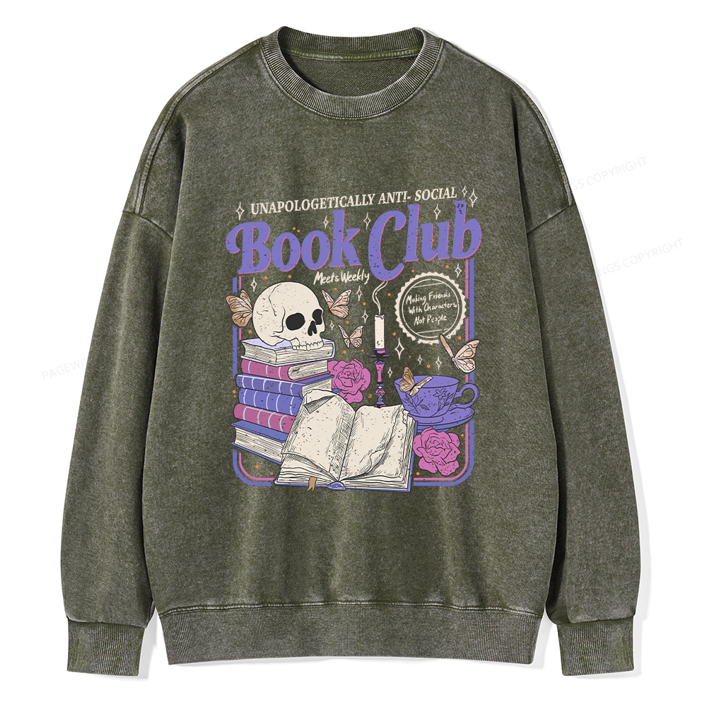 Pagewings Anti Social Book Club Unisex Washed Sweatshirt