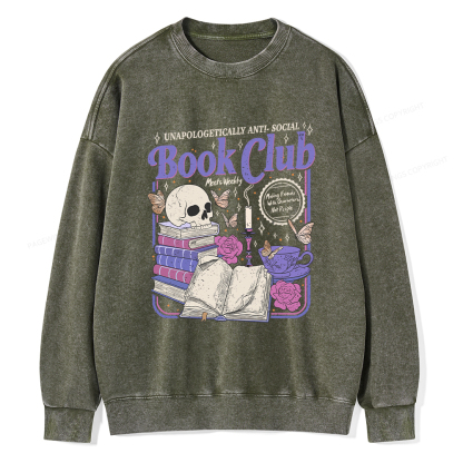 Pagewings Anti Social Book Club Unisex Washed Sweatshirt