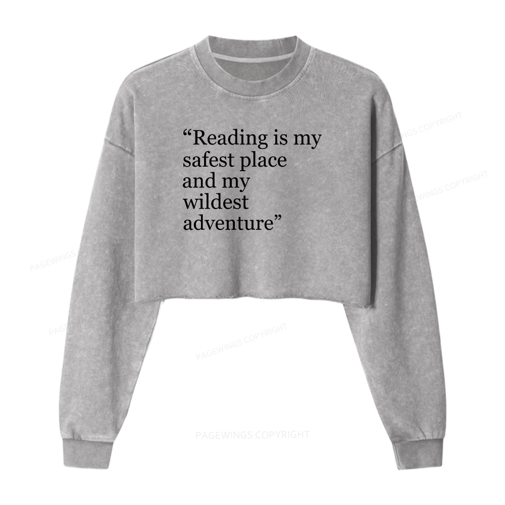 Pagewings Reading Is My Safest Place Washed Crop Sweatshirt