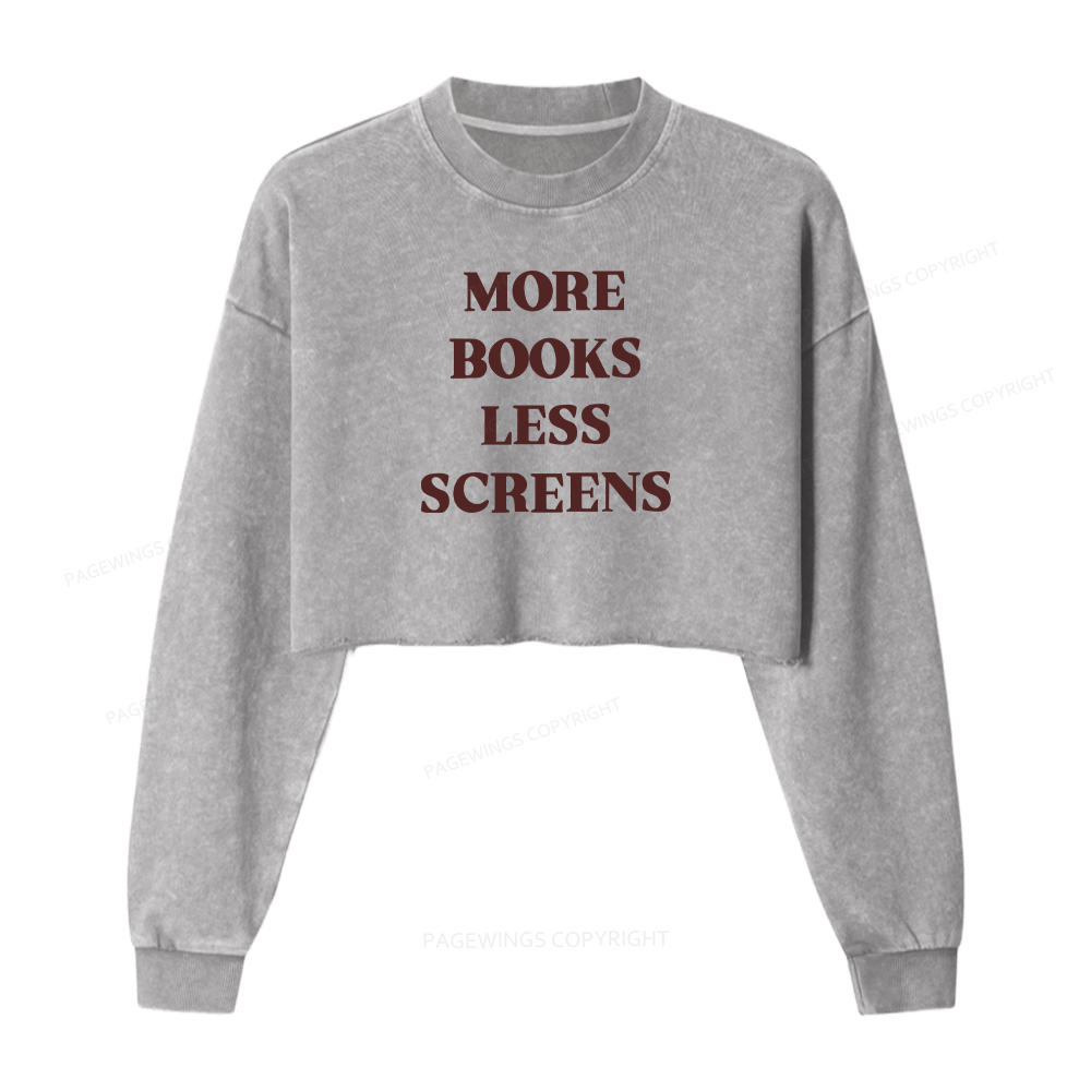 Pagewings More Books Less Screens Washed Crop Sweatshirt